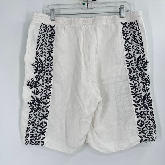 Johnny Was Linen Embroidered Blue White Boho Bermuda Shorts Coastal Beach Large - Picture 2 of 9